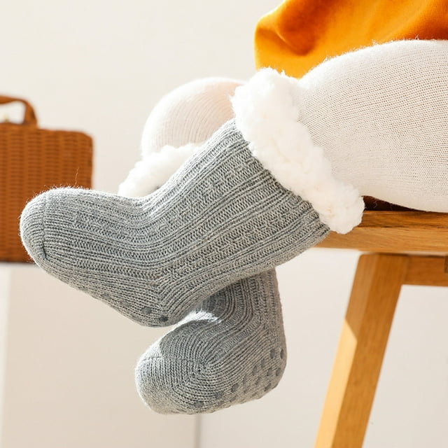 LSLJS Super Thick Wool Lamb Velvet Children's Floor Solid Color Plus Velvet Baby Non-Slip Baby Floor, Baby Socks