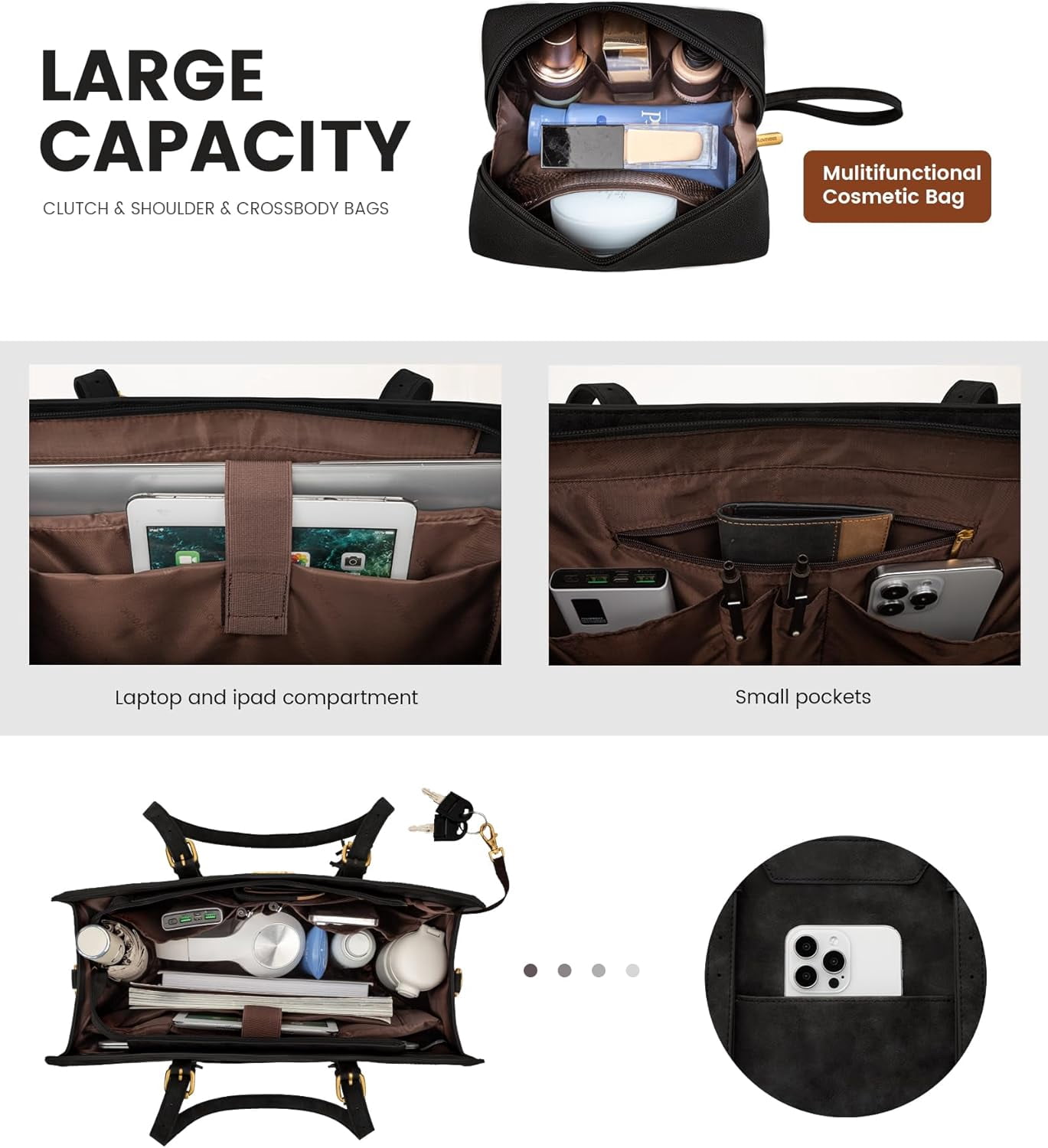 LOVEVOOK Laptop Bag for Women Vintage Leather Laptop Tote 15.6 inch Large Capacity Computer bag with Clutch Purse for Work
