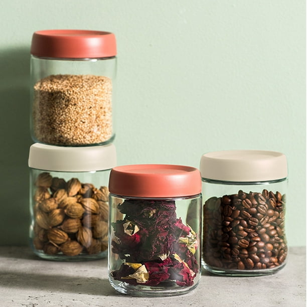 Frasco de Vidrio Grueso, Tapa a Prueba de Fugas, Diseño Transparente, Apilable, Tapas de Colores, Organización de La Cocina, Solución Versátil para Almacenar Alimentos, Capacidad de 450 Ml