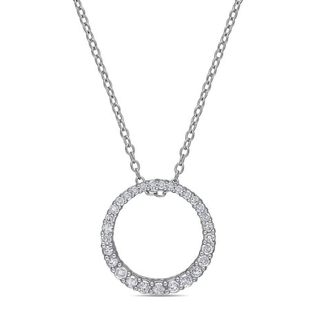 - Miabella 1/3 Carat T.W. Diamond Sterling Silver Circle Pendant, 18