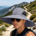 thumbnail image 2 of Wide Brim Sun Hat for Men & Women, UPF 50+ UV Protection, Breathable Mesh Windproof Chin Strap Foldable Outdoor Hat, Fishing Hiking Hat for Camping Mountain Travel Dark Gray Free Size, 2 of 6