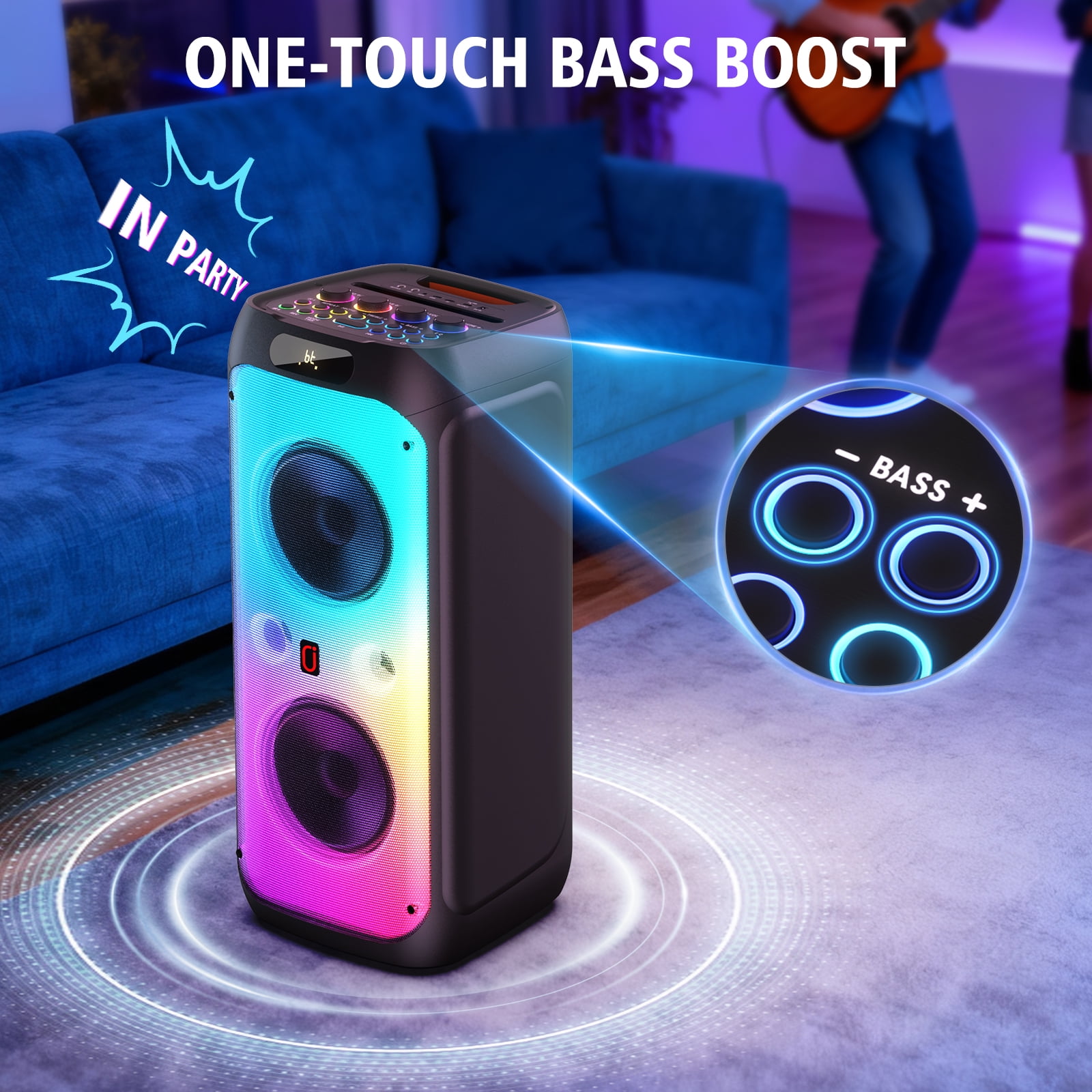 JYX Party Speaker, 80W Powerful Large Bluetooth Speaker with 2 Mics,  Deep Bass Stereo PA System with Remote Control