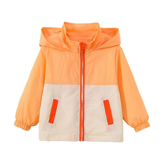 MIASHUI Kids Spring Jackets for Boys Girls Patchwork Hooded Coat Zipper Outwear,Orange,2-3 Years