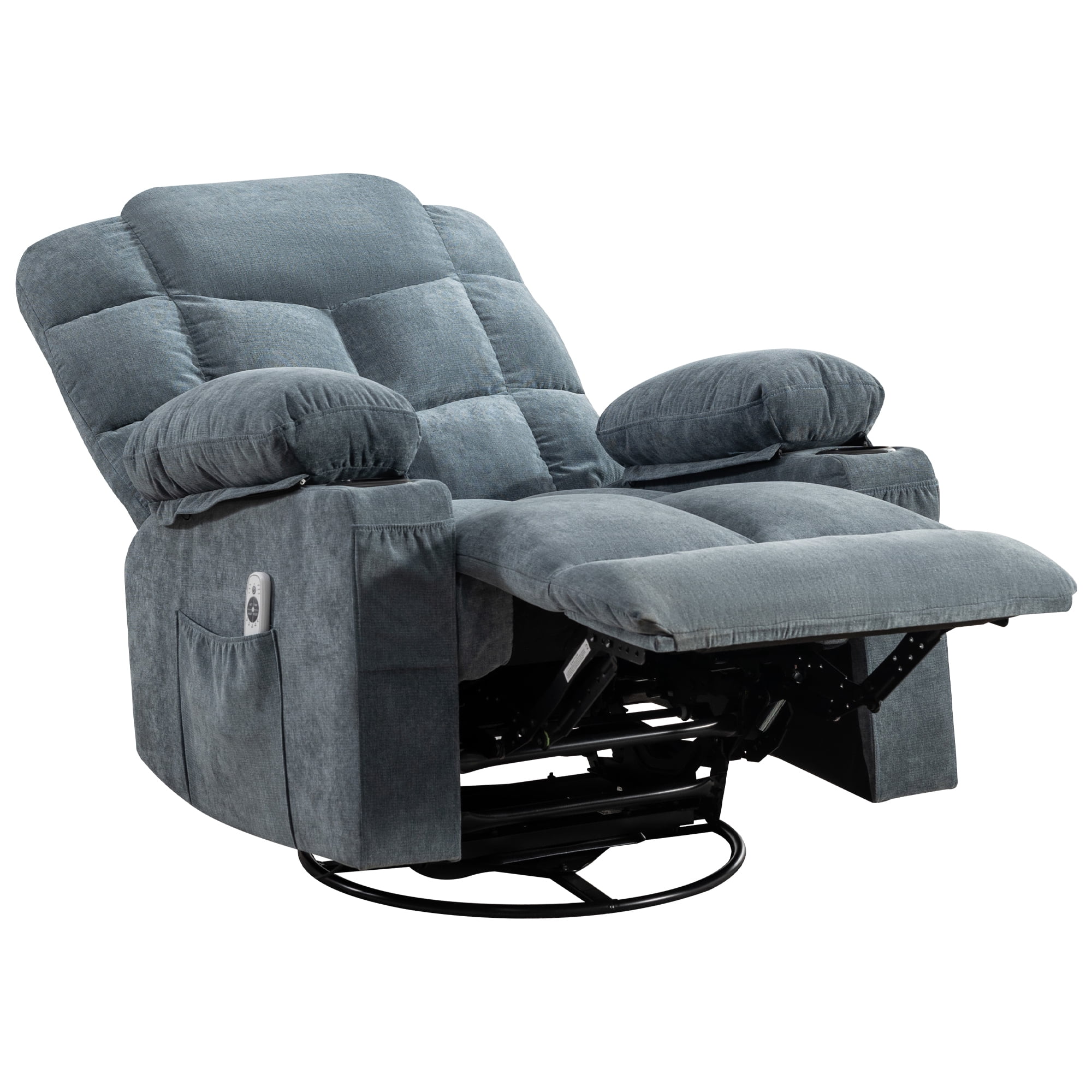 Alvantor Oversized Swivel Recliner Chair with Massage & Heat Function for Adults, Single Rocker Sofa with Cup Holders for Bedroom Home Theater Blue