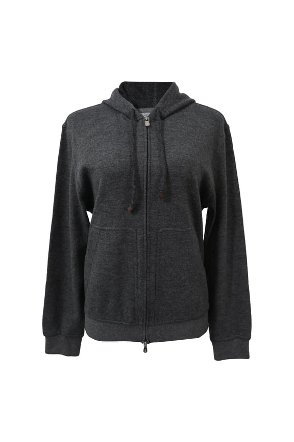 Pre-Owned Brunello Cucinelli Double Zipper Hooded Jacket in Grey Cotton