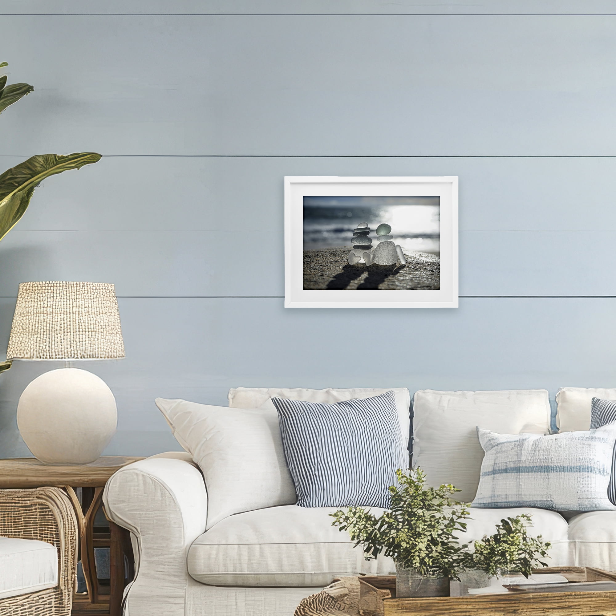 Stupell Industries Zen Sea Glass Hearts White Framed Print Under Glass, design by LMarie Allen