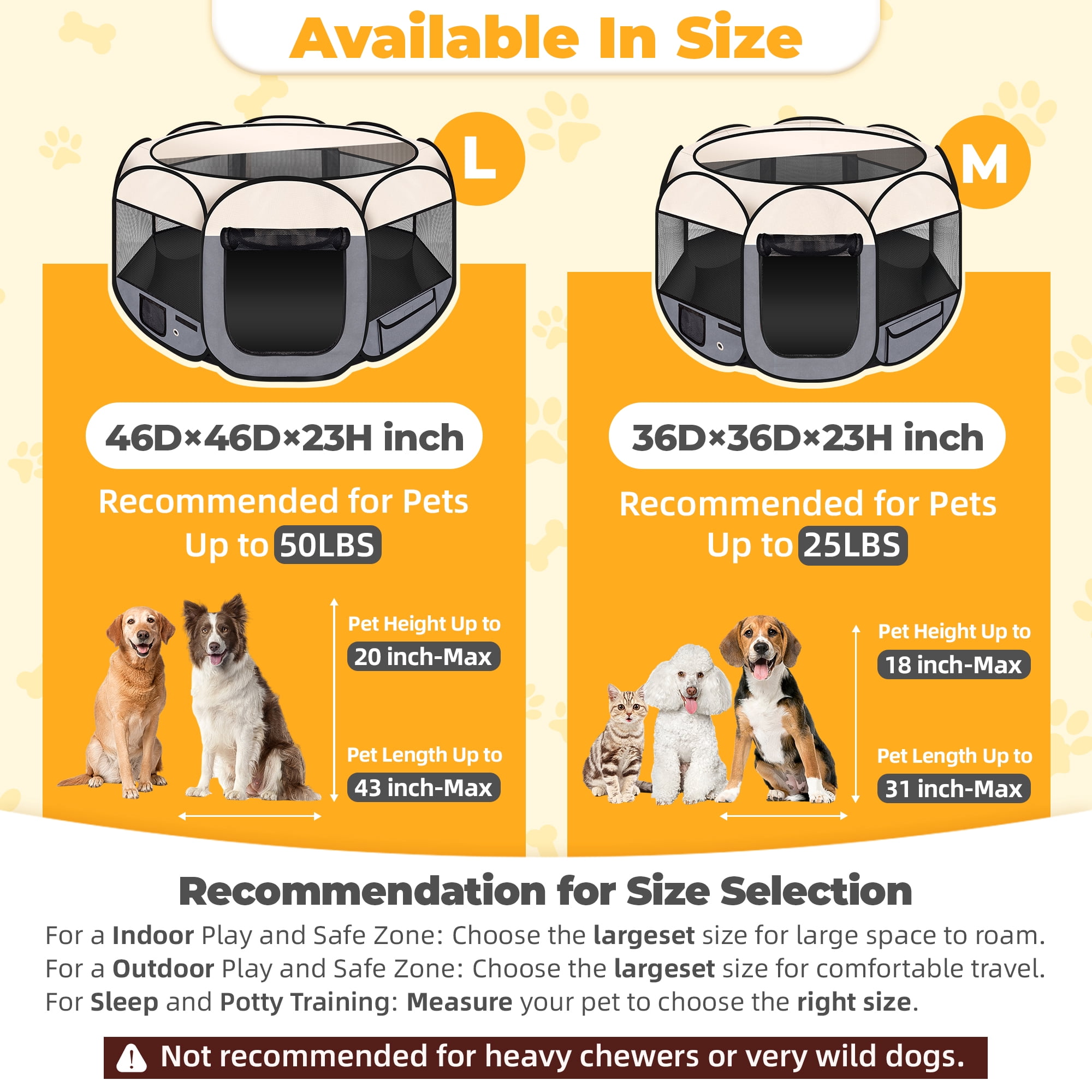 Large Pet Playpen for Dogs & Cats, 45"/ 114CM Diameter 23"/60CM Height Pet Playpens Foldable Portable Indoor Outdoor Exercise Pen with Carrying Case for Cat Puppy Rabbit, Gray