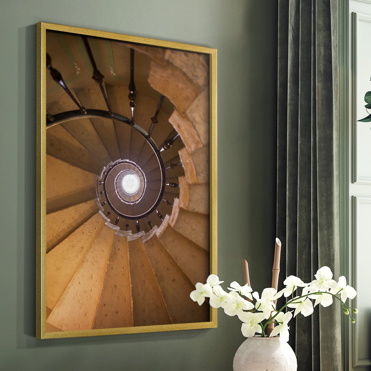 Spiraling II Framed Print in Gold Solid Wood Framed Print No Nail Hanging