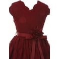 thumbnail image 3 of Big Girl Cap Sleeve V Neck Flower Stretch Lace Corsage Special Occasion Dress (20JK66S) Burgundy 8, 3 of 4