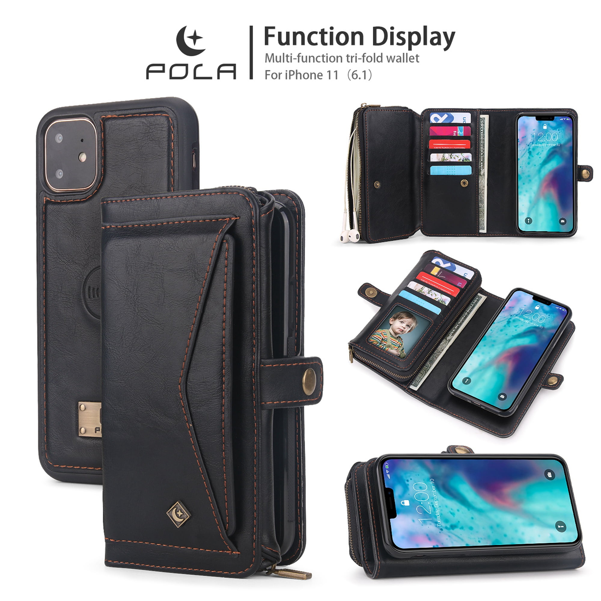 iPhone 11 6.1 inch Wallet Case, Dteck 2 in 1 Leather Zipper Purse Multi
