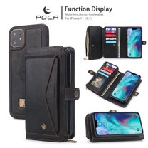 iPhone 11 6.1 inch Wallet Case, Dteck 2 in 1 Leather Zipper Purse Multi-Function Tri-fold Wallet Case Detachable Magnetic Phone Cover with 14 Card Slots Money Pocket For Apple iPhone 11,Black