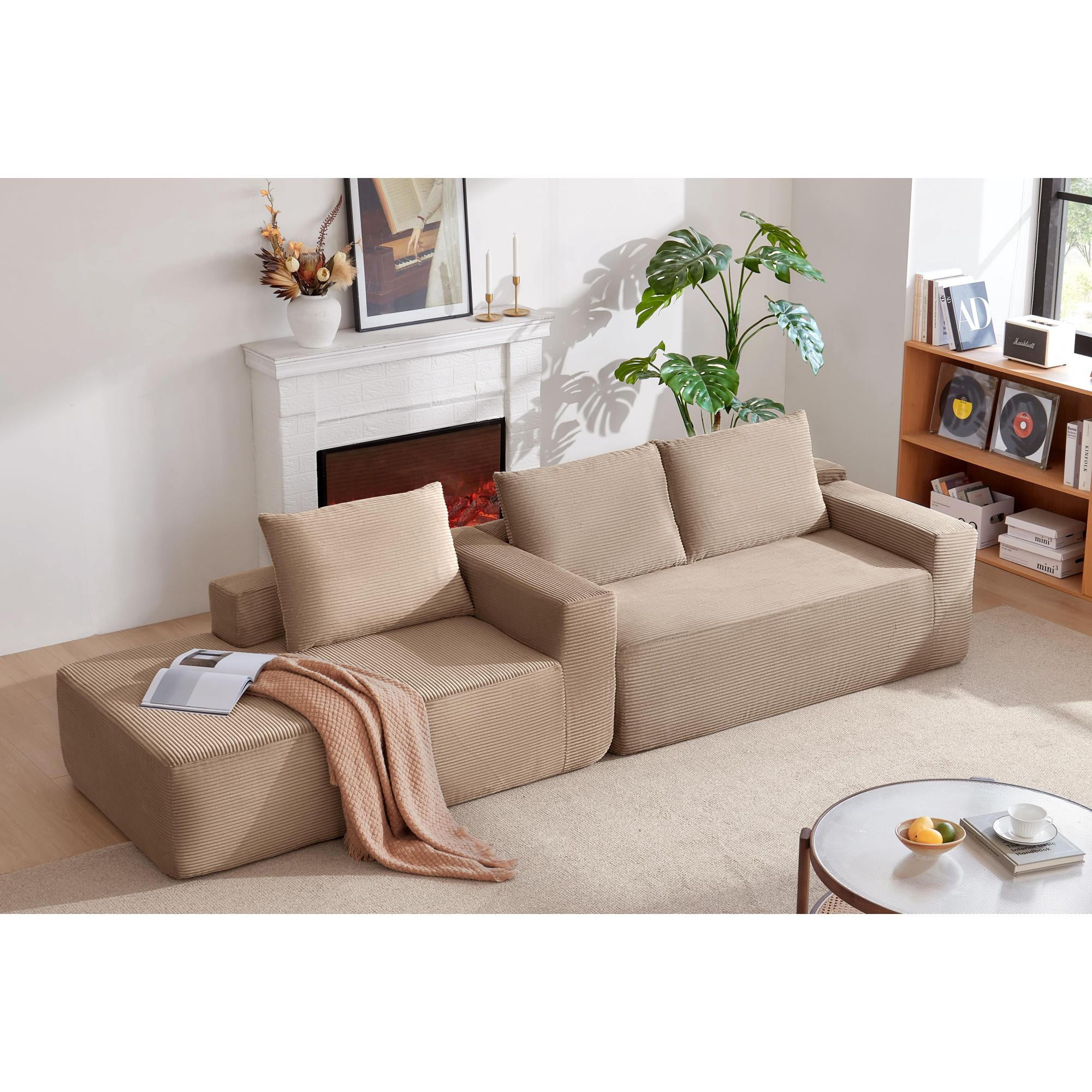 Leumius Cloud Sectional Couch with L-Shape Chaise,Modern Upholstered Boneless Couch with Deep Seat for Living Room Bedroom, No Assembly Required,Camel(Left Facing Chaise)