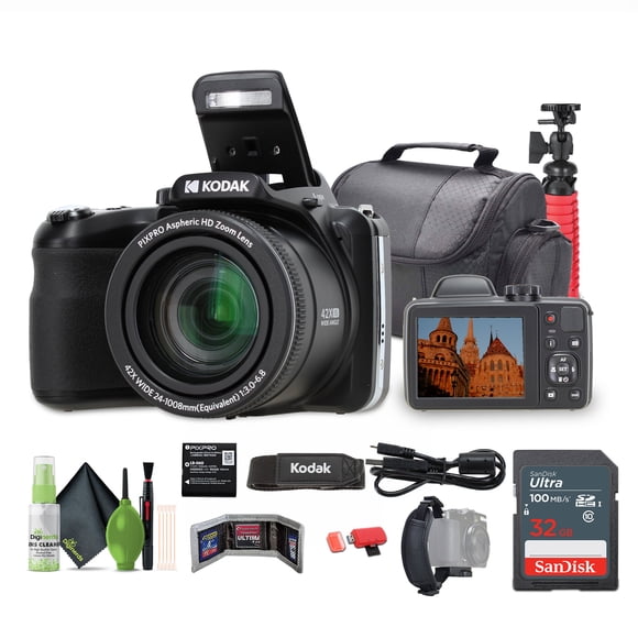 Kodak PIXPRO AZ425 20MP Vlogging Digital Camera (Black) 24mm Wide Angle Lens Bundle with 32GB Memory Card and More
