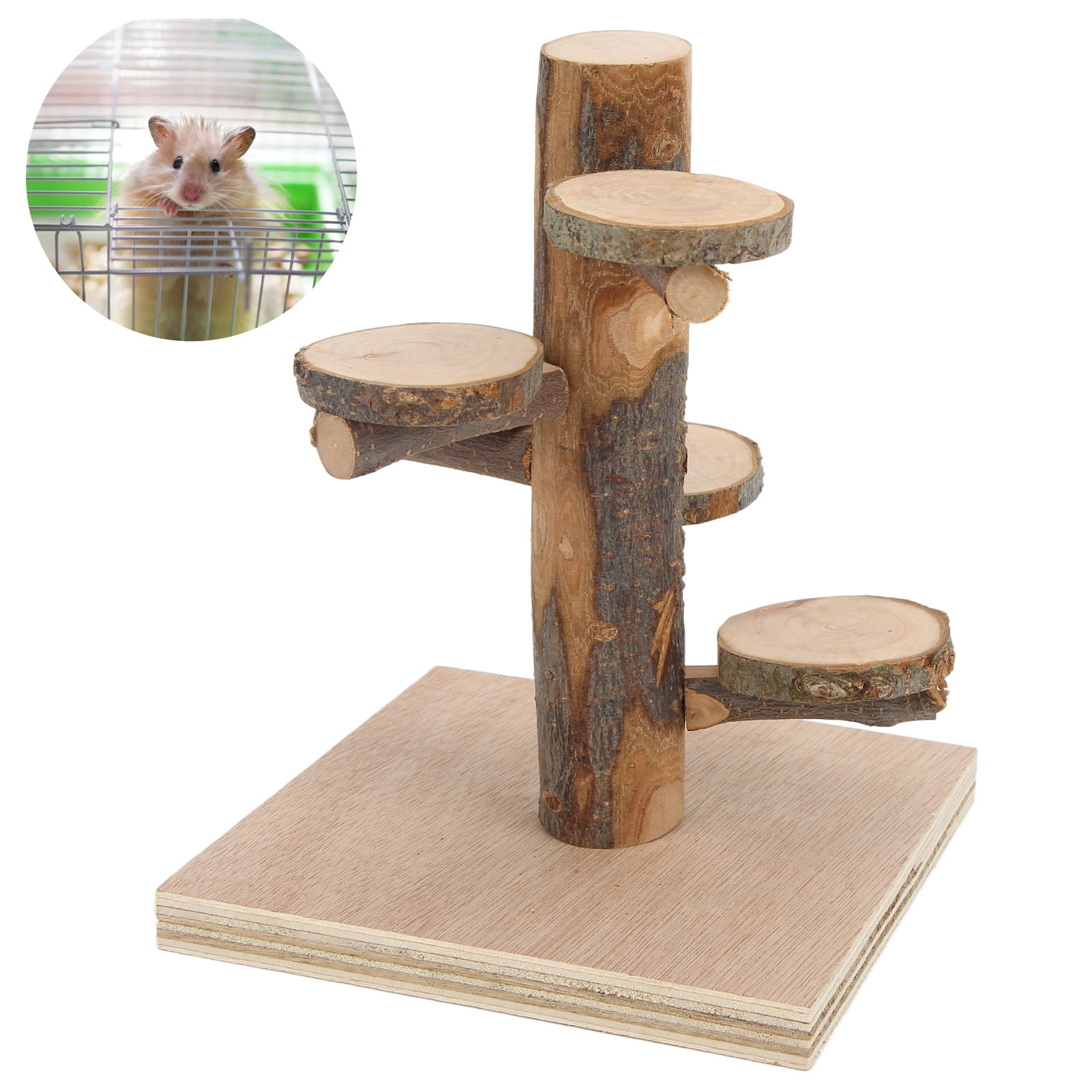 NFTIGB Hamster Climbing Wooden Stand Platform Rotating Activity Playground Toys for Mouse, Gerbil, Small Animals. 7.87 inches / 20 cm Length, Chewable Wood Material for Stress Relief