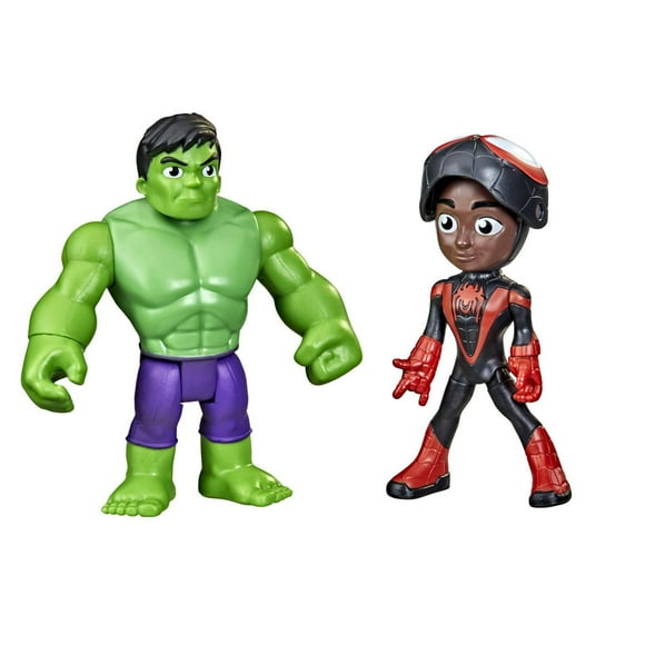 Marvel Spidey and His Amazing Friends Hero Reveal 2-Pack, Action Figures, Mask Flip Feature, Miles Morales: Spider-Man and Hulk, 3 And Up