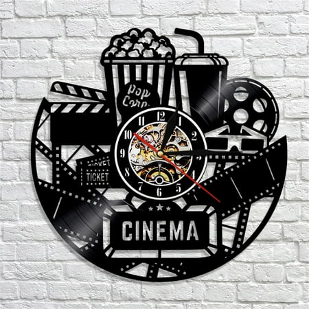 Cinema and Popcorn Vinyl Record Clock - Game Room Wall Decor by Handmade Solutions - Gift Idea for a Best