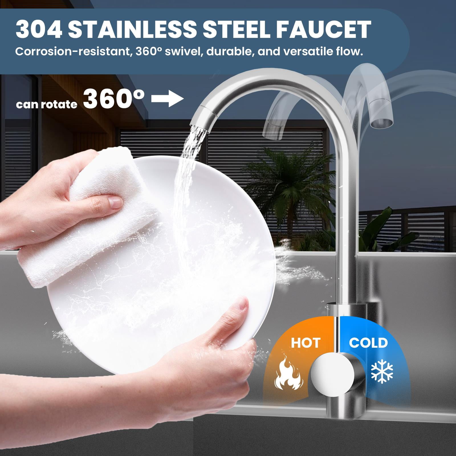 Stainless Steel Utility Sink, 40 Inch Commercial Kitchen Sink, Freestanding Single Bowl Laundry Sink with Drawer & Cold and Hot Water Pipe for Indoor Outdoor Farmhouse