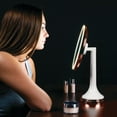 thumbnail image 2 of mDesign Modern Motion Sensor LED Lighted Makeup Bathroom Vanity Mirror, Large 8" Round, 3X Magnification, Hands-Free, Rechargeable and Cordless - White/Rose Gold, 2 of 8
