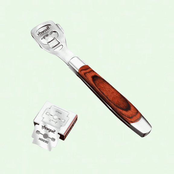 Callus Shaver Pedicure Kit with Durable Wooden Handle & 10 Blades for Foot Care