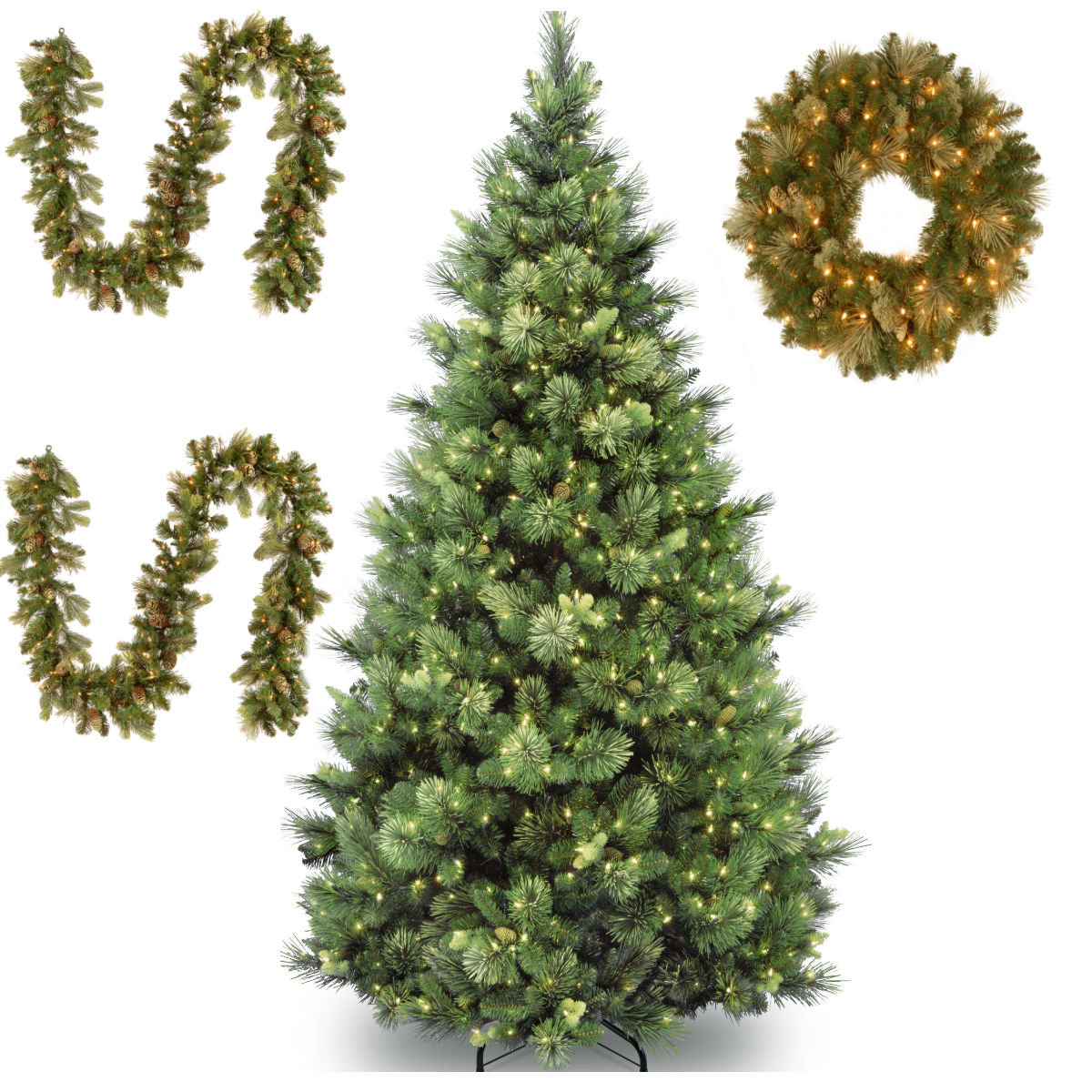 7.5 Foot Carolina Pine Tree, Pine Wreath with Pine Garland (2 pack