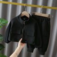 thumbnail image 2 of Toddler Baby Girl 2Pcs Outfits 12 18 24 Months 2T 3T 4T 5T 6T Zipper Jacket Tops + Drawstring Pants Set Fall Winter Clothes Toddler Girl Outfit For Black Size 6-12 Months, 2 of 5