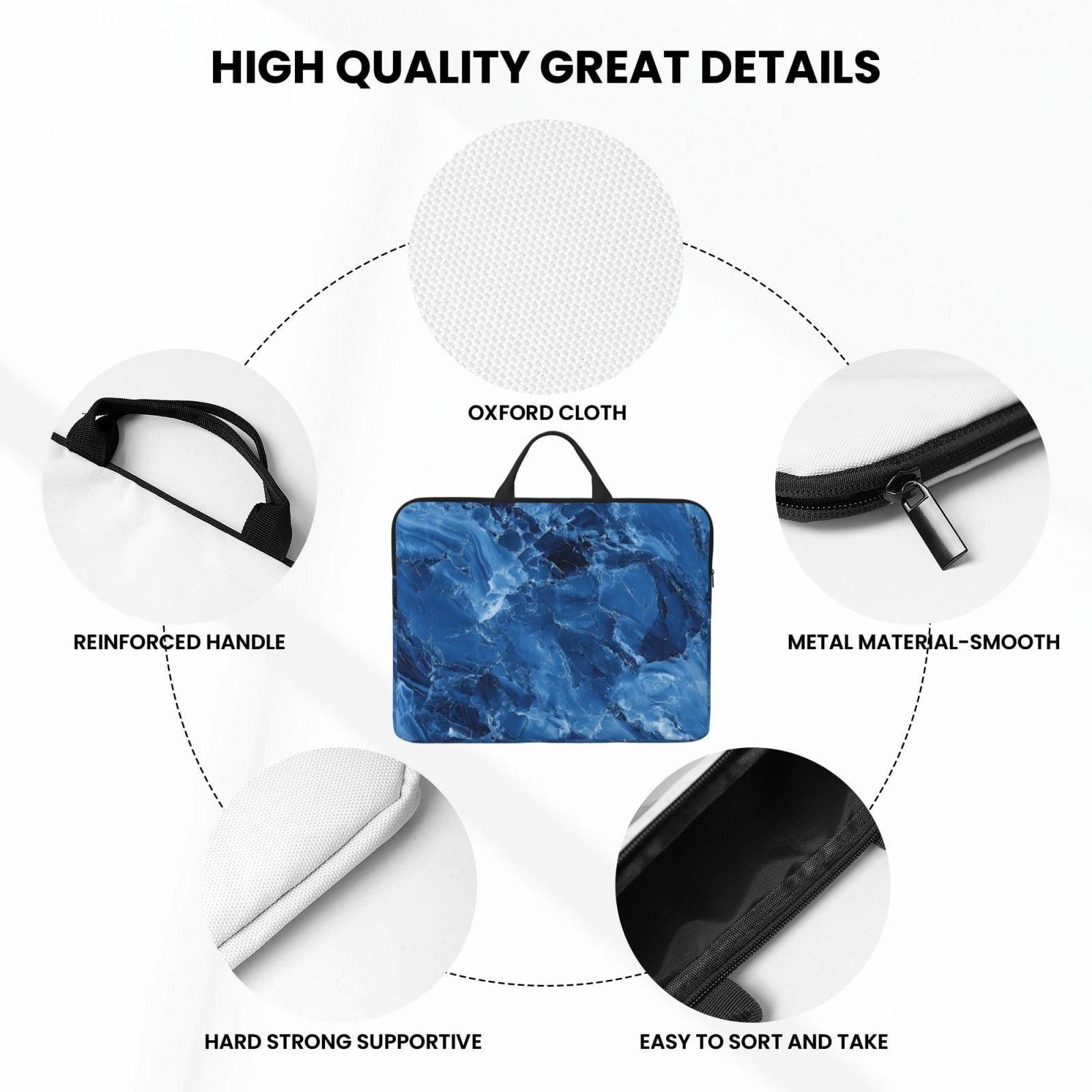 Laptop Sleeve Bag For Women Men 14inch Waterproof Durable Protective Computer Carrying Cover Handle Laptop Case Bag Royalblue Marble_3