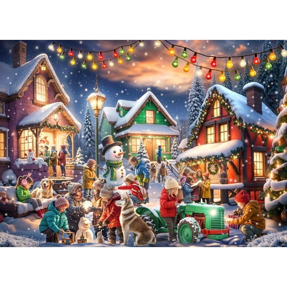 Yuletide Village Christmas Jigsaw Puzzle 1000 Piece by Vermont Christmas Company - Christmas Puzzles for Adults & Families - Randomly Shaped Pieces