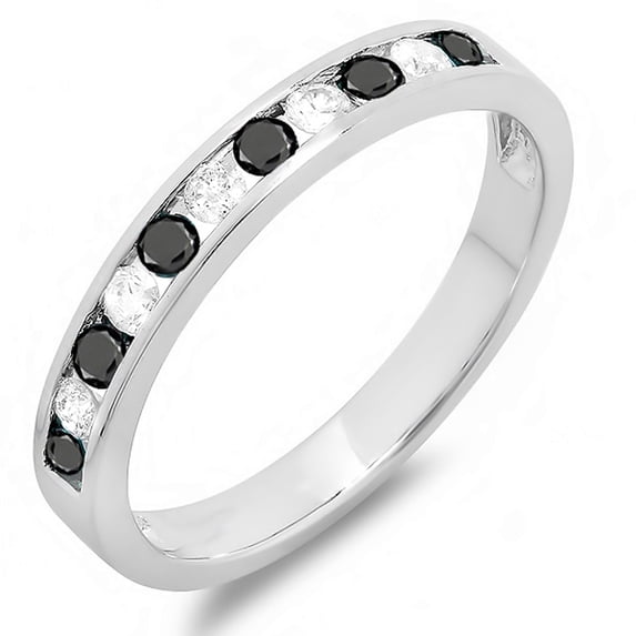 Dazzlingrock Collection 0.50 Carat (ctw) 18k Round White & Black Diamond Ladies Anniversary Stackable Band, White Gold, Size 5