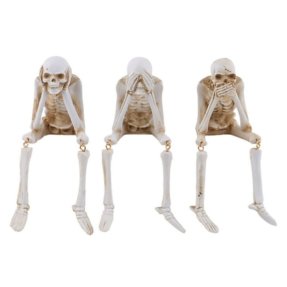 Halloween Decoration Skull Skeleton Figurine Statues - Set of 3 See Speak Hear No Evil Skeleton with Dangley Legs Collectible Figurines Halloween Hanging Decor, Shelf Sitters for Halloween Decor