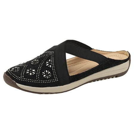 

PEASKJP Women Sandals Women s Summer Sandals Casual Comfortable Bohemia Beach Flat Sandals Open Toe Ankle Crystal Gladiator Shoes (Black 7.5)