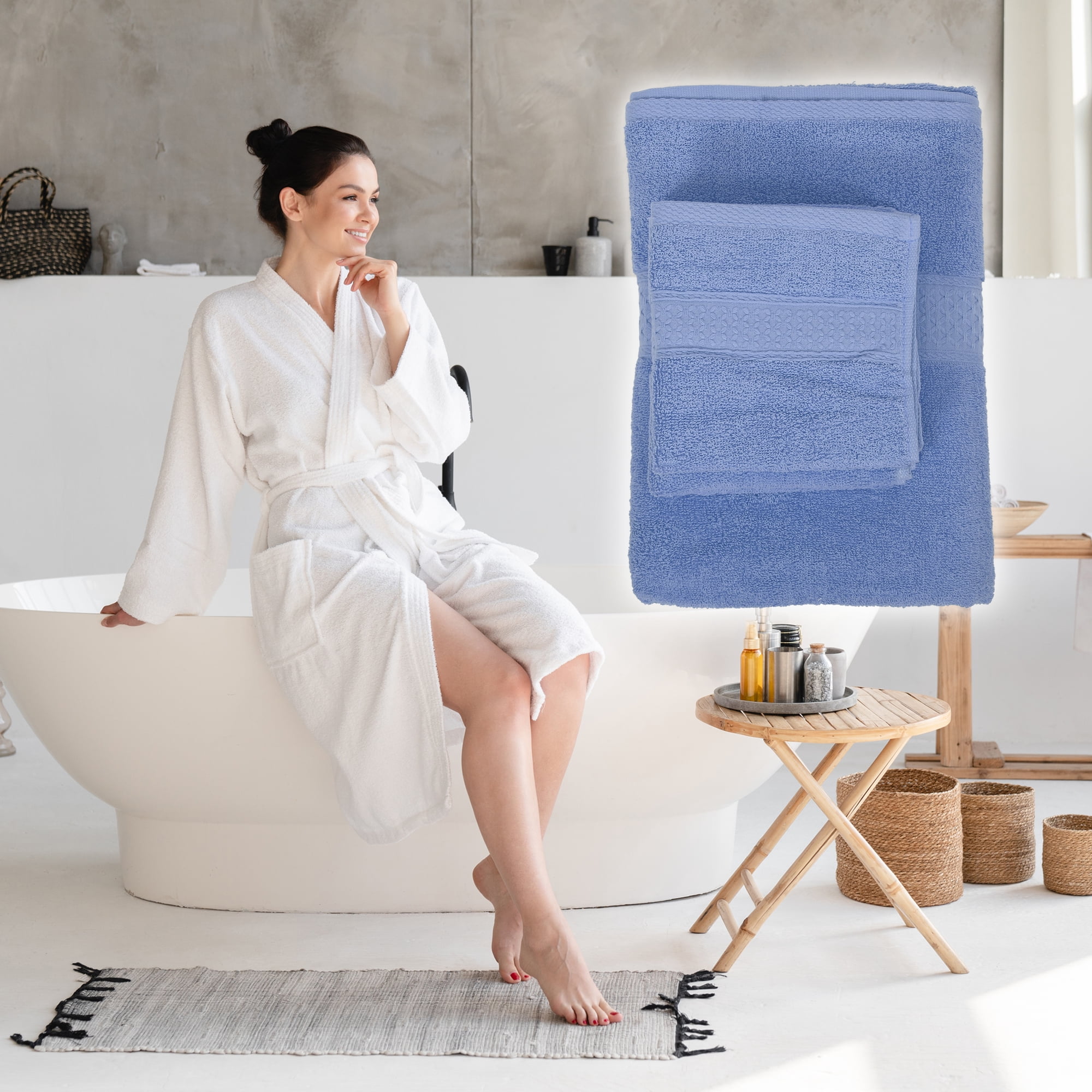 Unique Bargains 3 Pcs Cotton Bath Towel Plain Soft Absorbent Cotton Purple