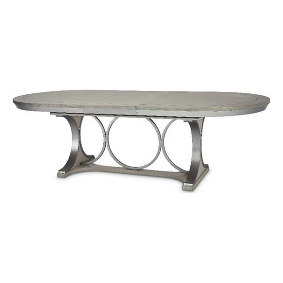 Michael Amini Eclipse Oval Rubberwood & Steel Dining Table in Moonlight Gray