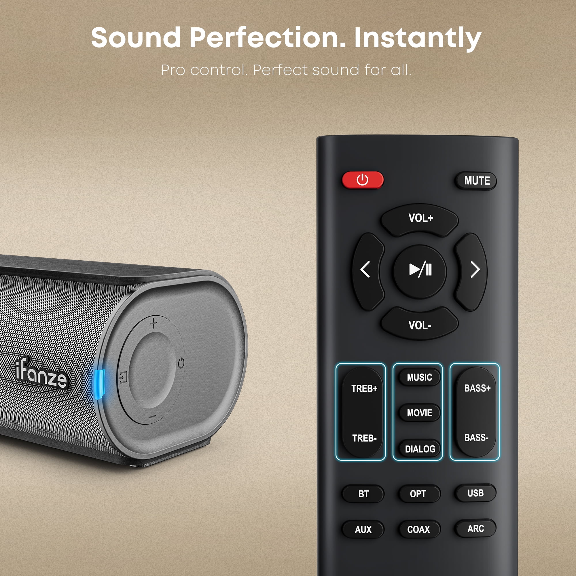Posrue 50W Sound Bar, 16 inch Bluetooth TV Speaker with Remote & 2 Built-in Full-frequency Speakers, Wireless Soundbar for TV Home Theater & Audio, Iron Gray