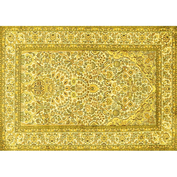 Ahgly Company Machine Washable Indoor Rectangle Persian Yellow Traditional Area Rugs, 7' x 10'