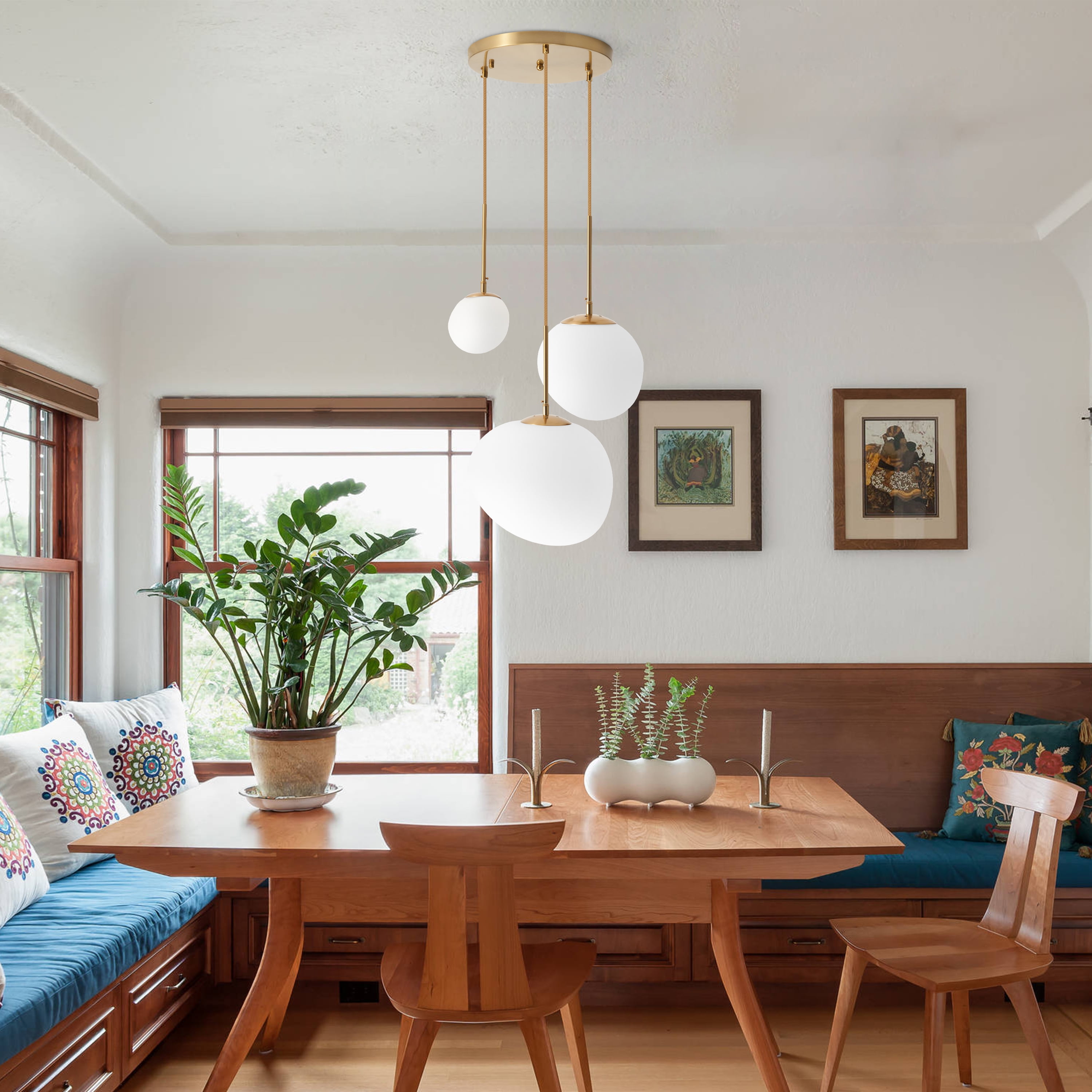 3 Lights Hanging Pendent Ceiling Chandelier, Frosted White lampshade - Ceiling Light - Pendant Light for Kitchen Island, Dining Room, Living Room, Entry Hallway