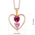 thumbnail image 2 of 18K Rose Gold Plated Silver Red Created Ruby Pink Moissanite and Yellow Sapphire Pendant Necklace for Women (0.86 Cttw, Gemstone July Birthstone, Heart 5MM and 4MM, with 18 inch Silver Chain), 2 of 3