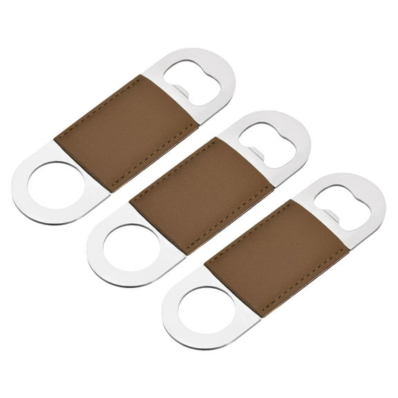 Bottle Opener, 3pack 4.7" Stainless Steel Beer Bottle Opener with Leather Handle for Kitchen, Restaurant (Brown)