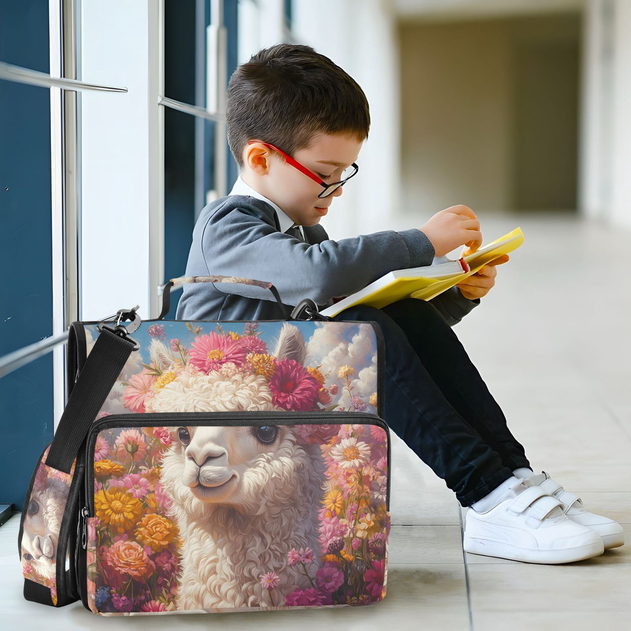 3 Ring Zipper Binder with Shoulder Strap Waterproof Trapper Keeper 2 Inch D-Ring 500 Sheets Capacity Alpaca and Flower
