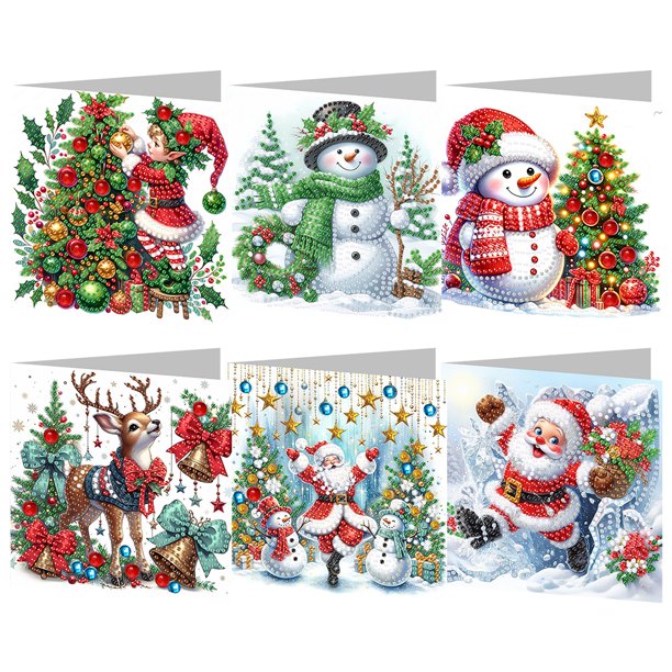 Tarjetas Hechas A Mano Likrtyny DIY con pintura diamantes tarjetas felicitación 6 Uds Feliz Navidad