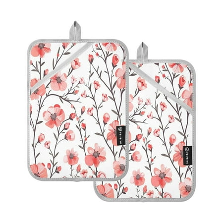 

Two Pieces Of Square Heat Insulation Pad Oven Mitts 7x9.8 Inch Oven Microwave Kitchen Cooking Baking Light Pink Flower