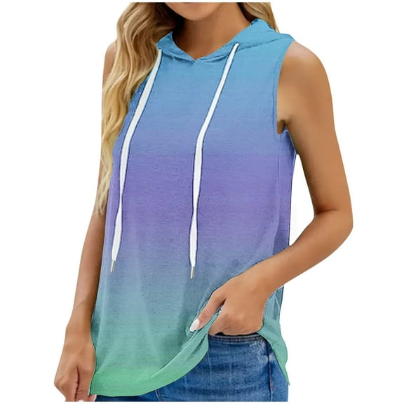 Tank Tops for Women Plus Size Round Neck Sleeveless Loose Oversized Sports Hoodie Top Blue XXL