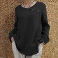thumbnail image 2 of WREESH Womens Fashion Cotton Linen Shirt Solid Color Side Button Cotton Linen Round Neck T-Shirt Loose Long Sleeve Side Button Cotton Linen Lap Pullover Black, 2 of 6