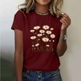 thumbnail image 2 of Sexlip Womens Short Sleeve Blouse Multiple Daisies Print Crew Neck Loose Sleeve Soft Fabric Relaxed Silhouette for Daily Leisure Red L, 2 of 5