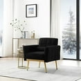 thumbnail image 3 of Modern Accent Leisure Chair ,Armchair With Metal Trim and Gold Legs, with 1 Waist Pillow,for living room,bedroom,Black, 3 of 9