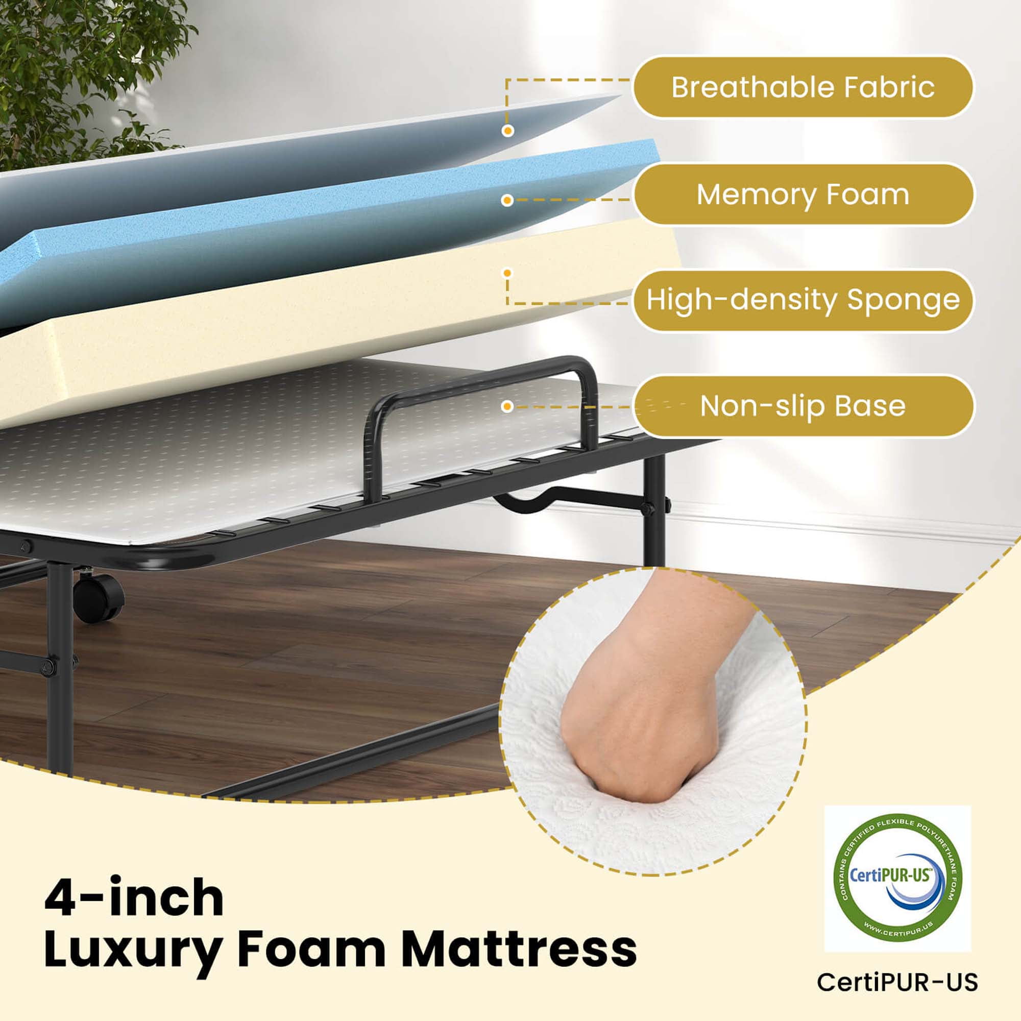 Costway Twin Size Folding Bed 38" x 75" Rollaway Guest Bed Portable Sleeper Bed