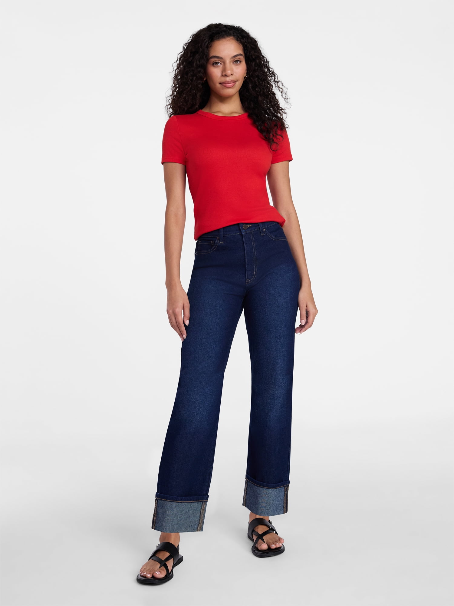 Time and Tru Women's Ribbed Tee with Short Sleeves, Sizes XS-XXXL