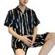 thumbnail image 1 of Ropa de dormir de manga corta para hombre, conjunto de pijamas de verano de 2 uds, agradable a la piel, tacto suave, ropa de noche cómoda, rayas blancas y negras XL, 1 of 8
