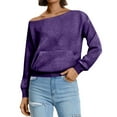 thumbnail image 5 of Mohiass Women Off the Shoulder Sweatshirt Oversized Plain Fleece Pullover Tops with Pocket Cute Y2k One Shoulder Shirts Purple 2XL, 5 of 7