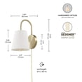 thumbnail image 3 of Novogratz x Globe 10.5 Inch Matte Brass Wall Sconce with Textured White Fabric Shade for Bedroom, 3 of 8