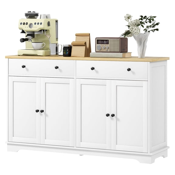 Sideboard Buffet Cabinet, Modern Storage Cabinet with Drawers & Adjustable Shelves, White Wood Grain for Living Room Dining Room